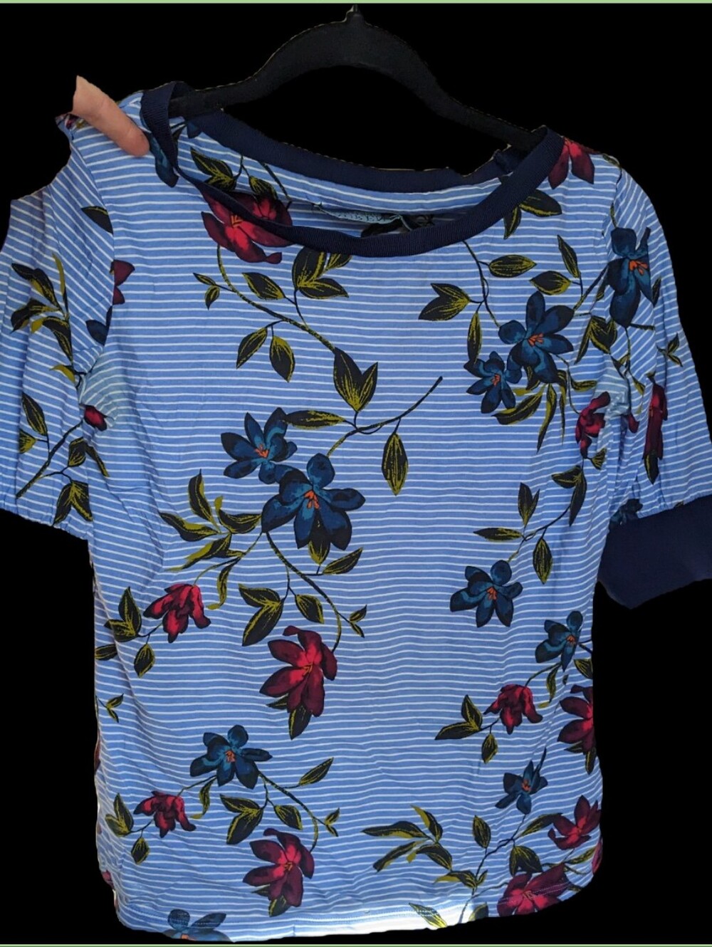 Lauren Ralph Lauren Floral Stripe Short Sleeve Top - Blue